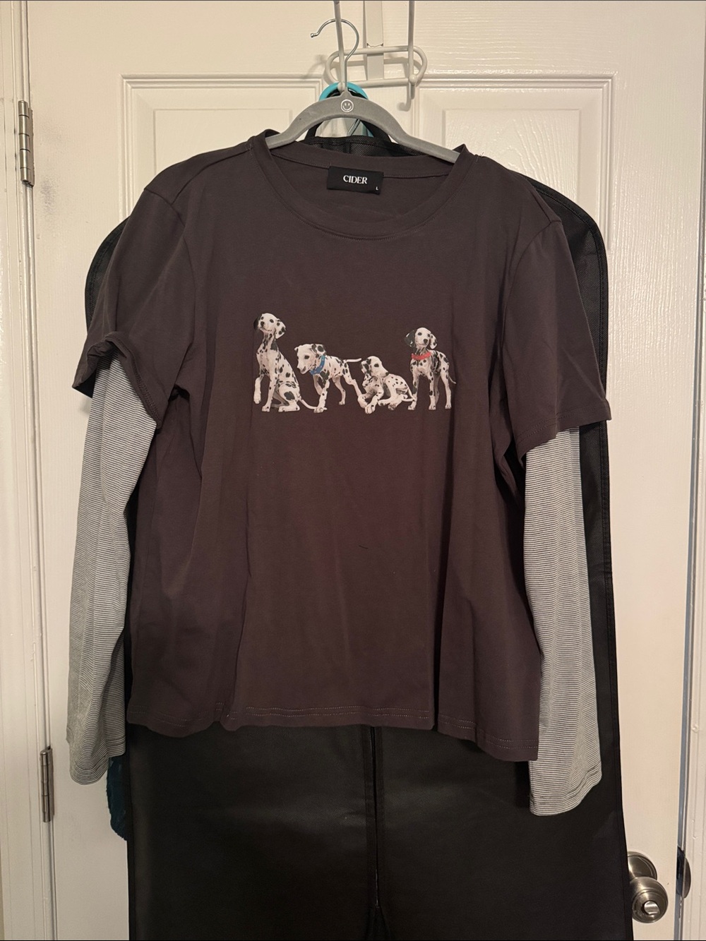 Cider Two-Tone Dalmatian Layered Tee in Charcoal and Light Gray